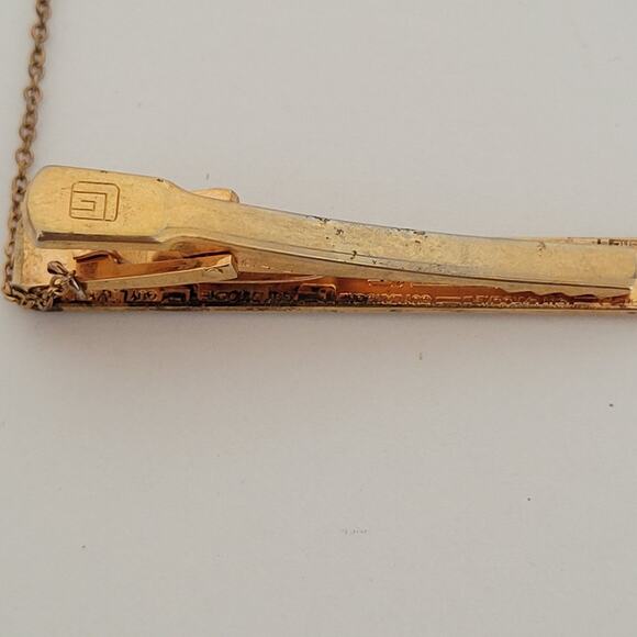 Guy Laroche Gold Tone Sterling Silver Tie Clip Bar Clasp 2 Inch Chain Vintage - Picture 5 of 8